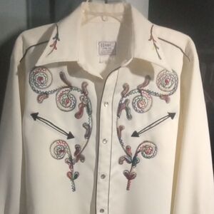 Embroidered Western Dress Shirt - Cream